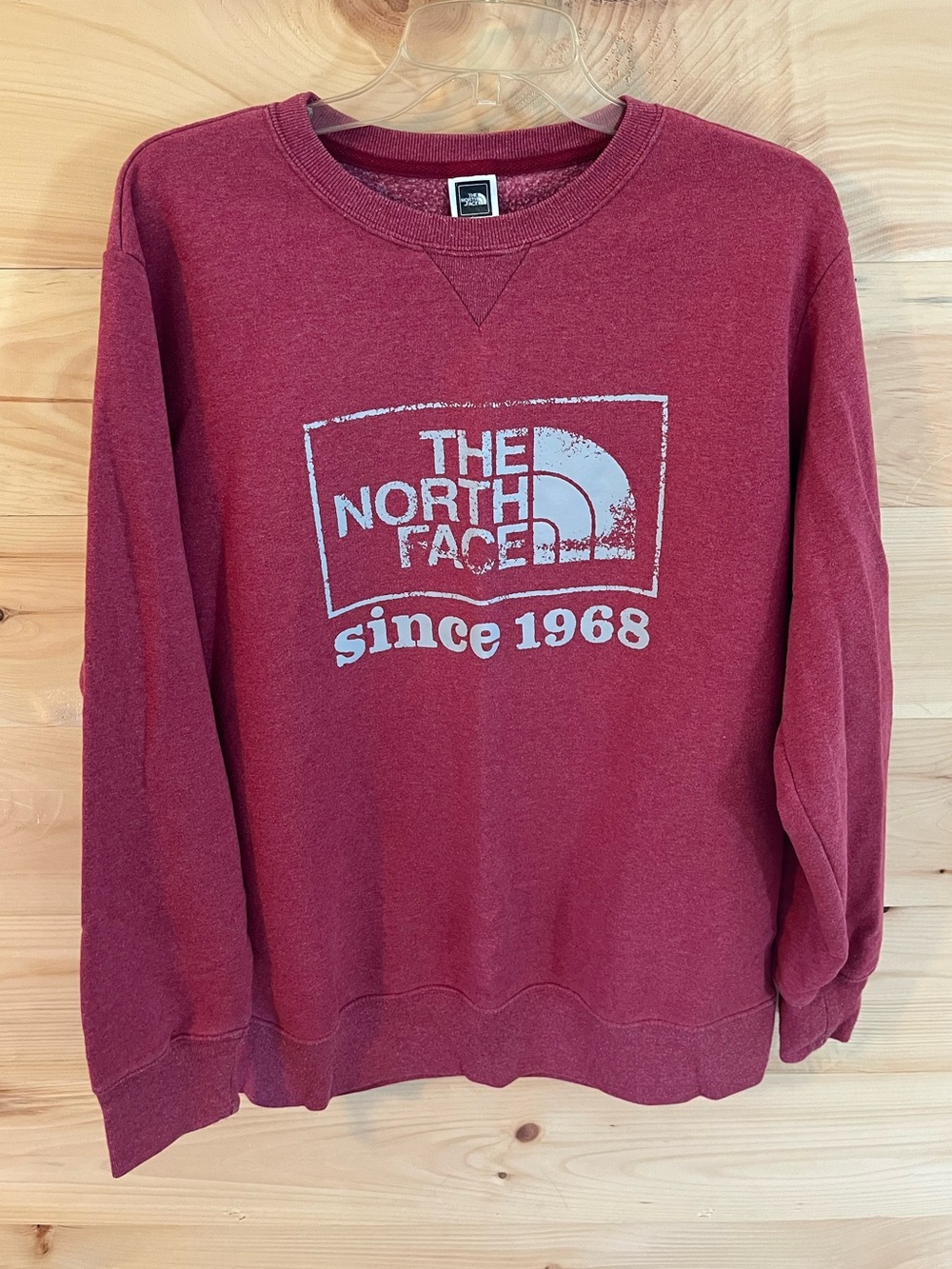 The North Face Men’s Crewneck Sweater - Maroon with Distressed Logo Size Medium